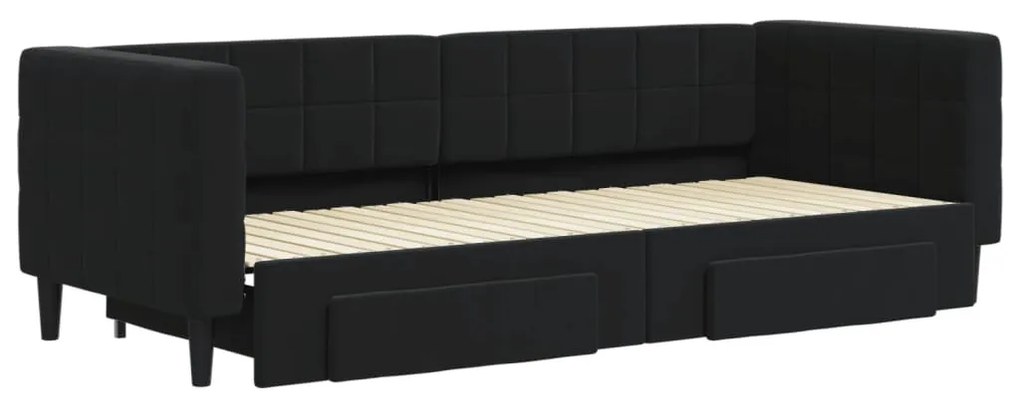 fekete kihúzható bársony heverő fiókkal 80 x 200 cm