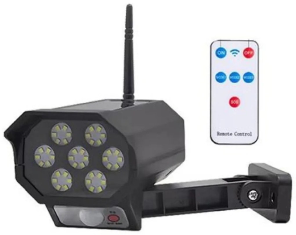 LED lámpatest, napelemes , oldalfali , álkamera , mozgásérzékelős , távirányítóval , 5 Watt , hideg fehér , kültéri , fekete , IP65