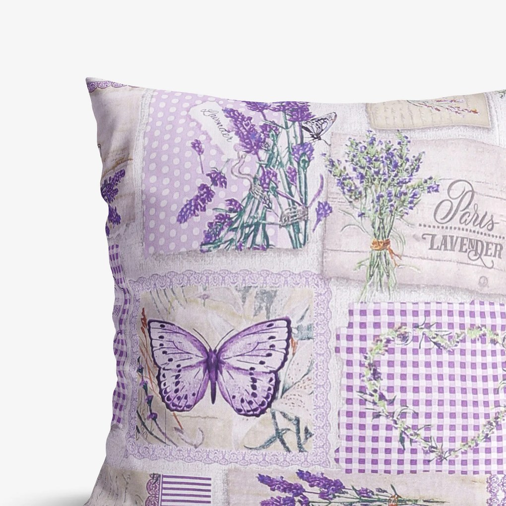 Goldea pamut párnahuzat - patchwork levandula és pillangó mintás 40 x 40 cm