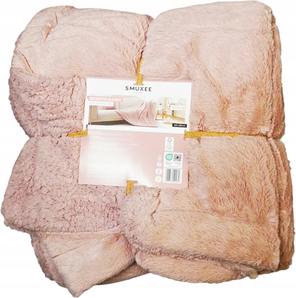Takaró Smukee Dekoratív 200 cm x 150 cm Púder Rózsaszín szőrme