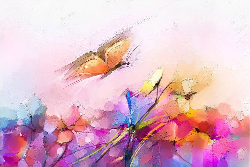 Kép - pillangó a virág felett, absztrakció (90x60 cm)