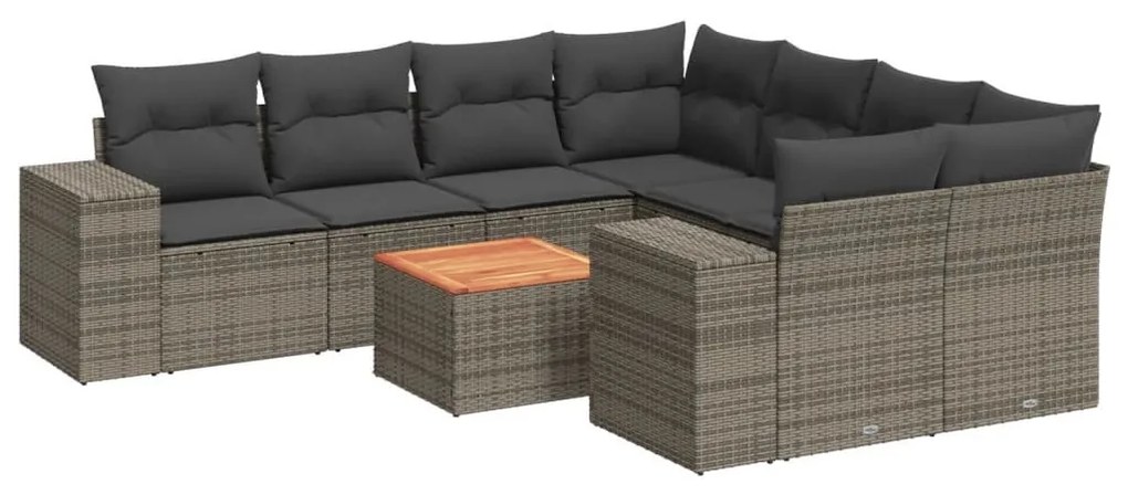 9 részes szürke polyrattan kerti ülőgarnitúra párnákkal