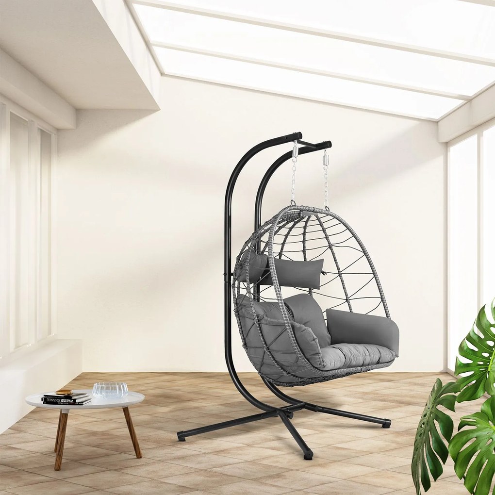 Juskys Rattan függő dupla fotel Aria - sötétszürke