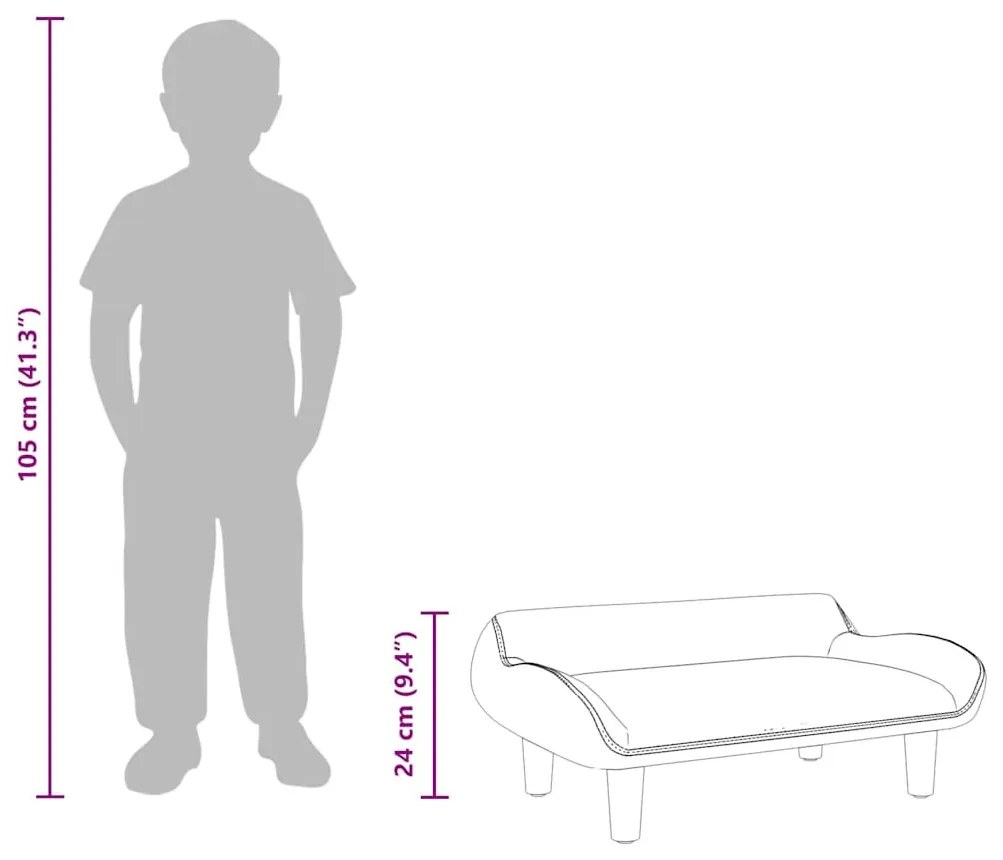 barna bársony gyerekkanapé 70 x 40 x 24 cm