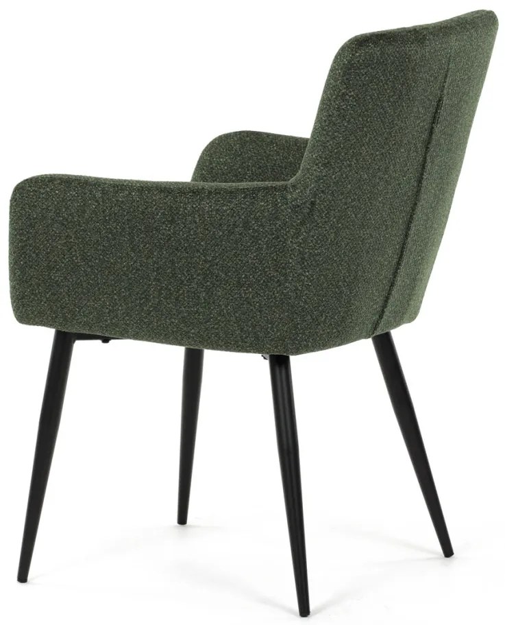 Scaun de sufragerie elegant cu brațe, stofă verde, metal negru