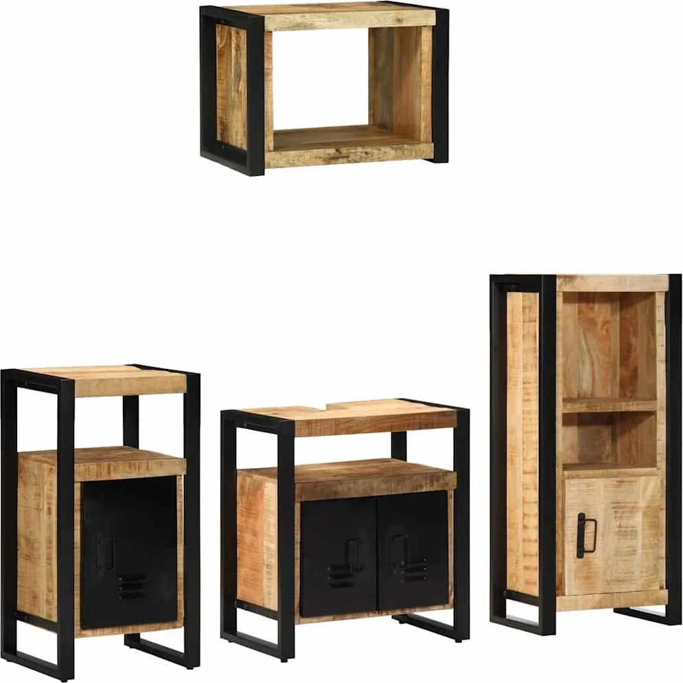 vidaXL Fürdőszoba bútor szett 4 pcs Barna és fekete Tömör Mangófát
