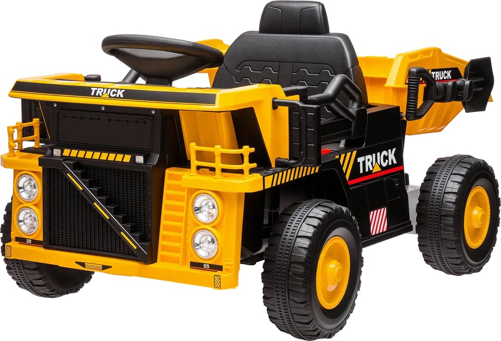 AIYAPLAY Elektromos Traktor Lapáttal, 12V-os Gyermek Elektromos Jármű, MP3 Funkcióval, Gyerek Jármű Fényszórókkal, 3-6 km/h, 3-5 Éveseknek, Sárga | Ao