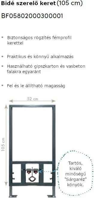 CeraStyle - BIDÉ SZERELŐKERET- fali bidé felfogatáshoz - 1/2" falikoronggal - 105 x 52 cm