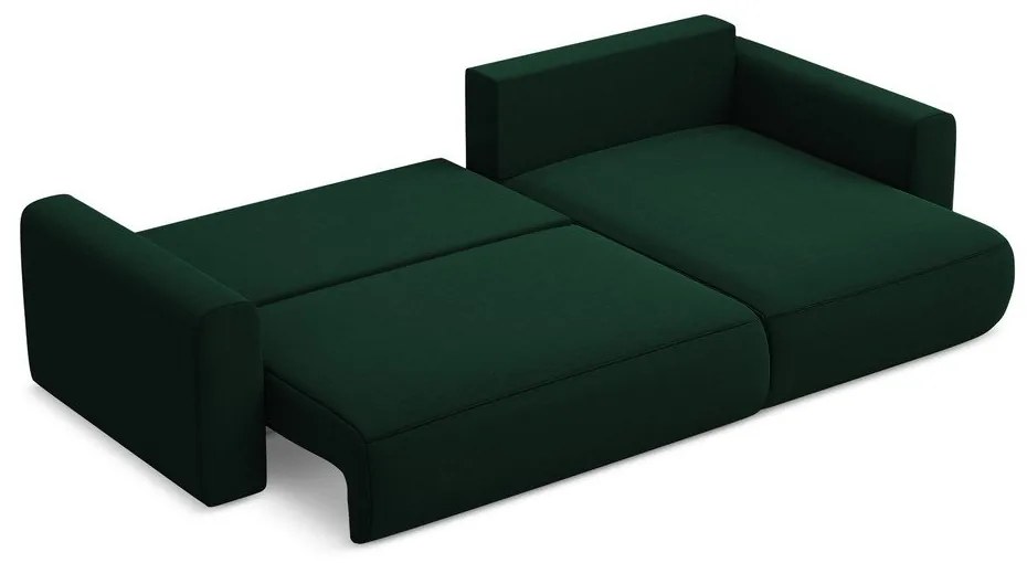 Zöld bársony kinyitható-tárolóhelyes sarokkanapé (jobb oldali-heverő résszel) Kapua – Makamii
