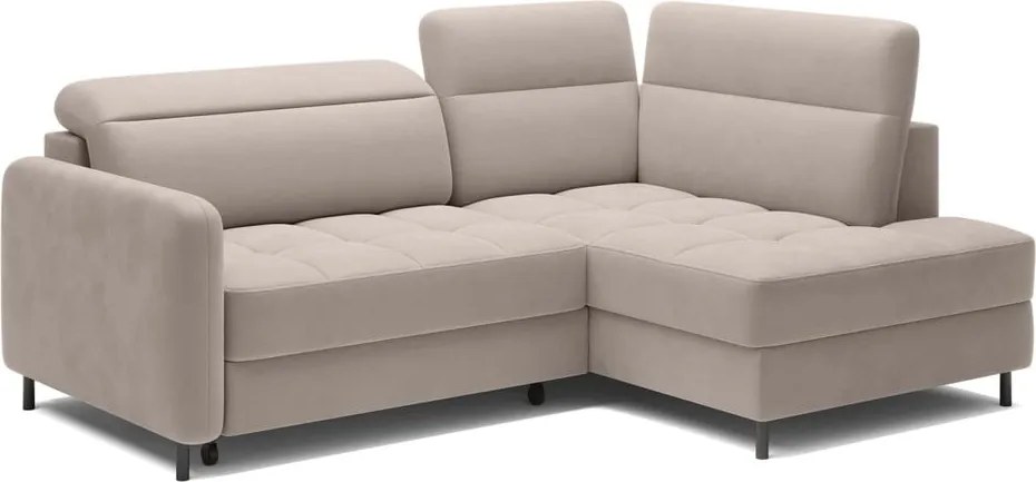 Világosbarna bársony kinyitható-tárolóhelyes sarokkanapé (jobb oldali-L alakú) Barea – ELTAP