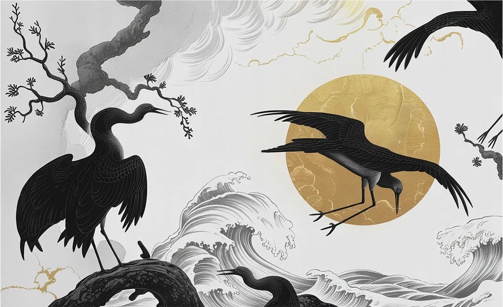 Design fotótapéta Flizelin falra Fekete darvak 416x254 Ragasztó