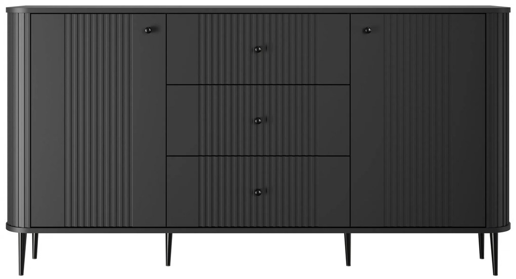 Vesper komód 160 cm fiókokkal lábakon - fekete / fekete lábak