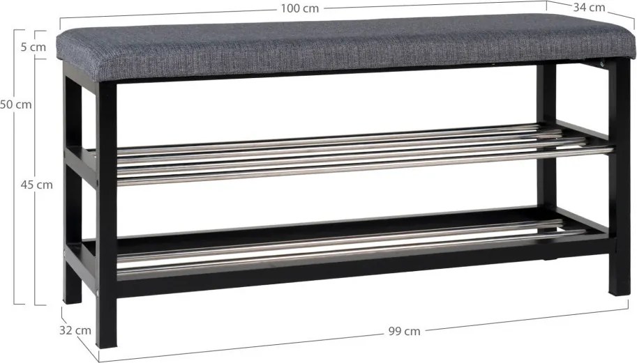 Padova pad, szürke, fekete lábakkal, 100x34x50