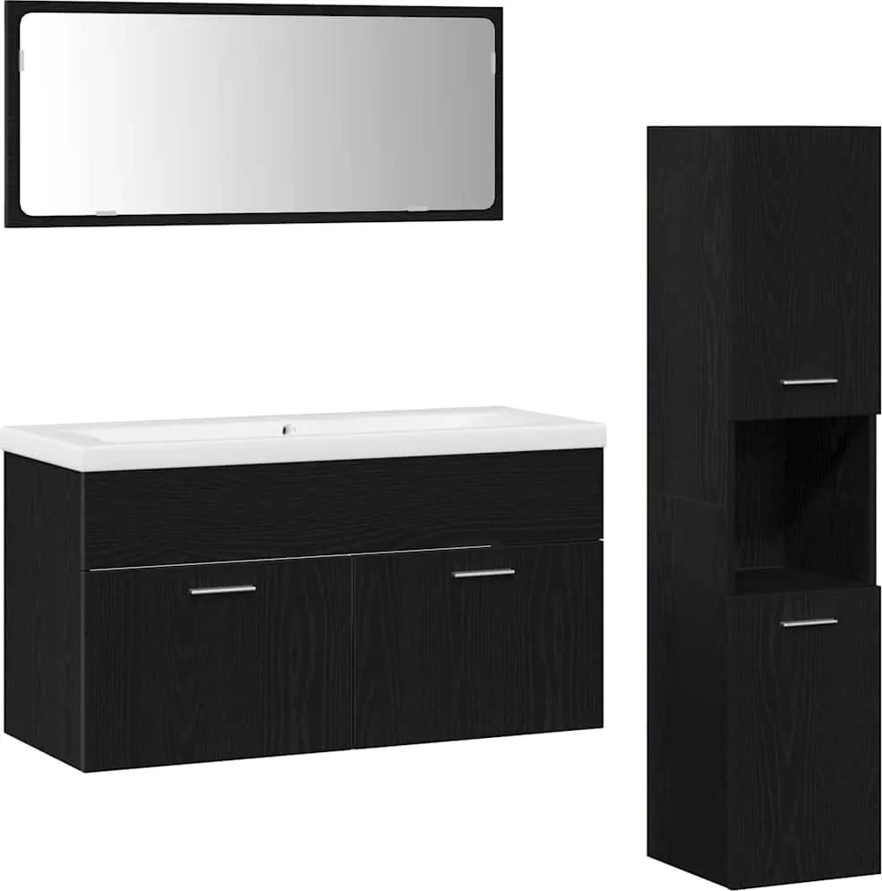vidaXL Fürdőszoba bútor szett fiókkal 4 pcs Fekete tölgy Faanyag