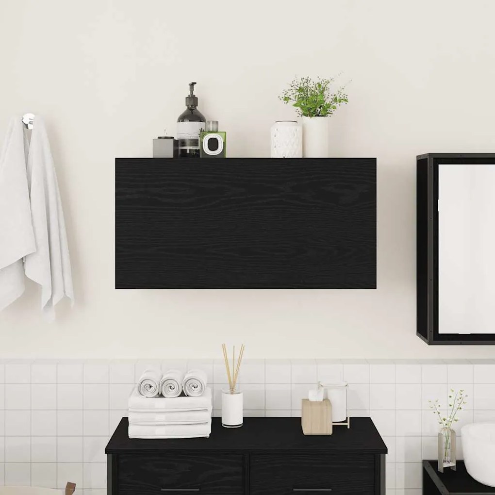 fekete szerelt fa fali fürdőszobaszekrény 80x25x40 cm