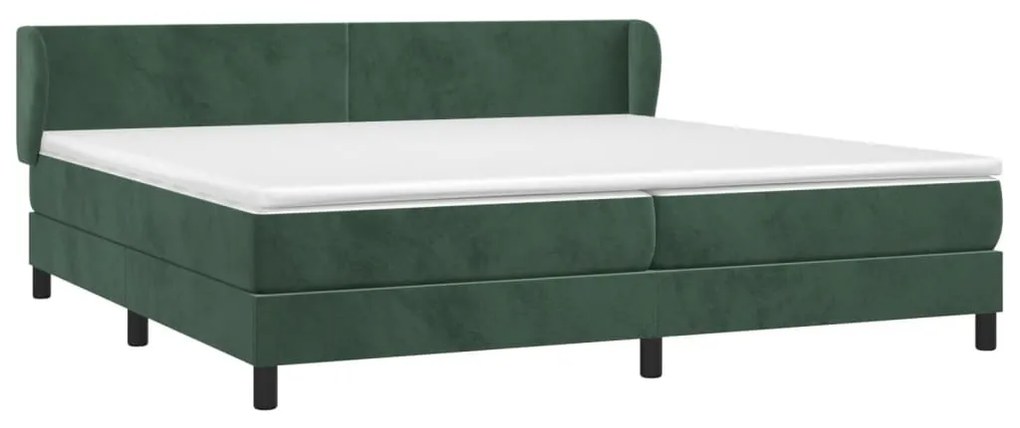 sötétzöld bársony rugós ágy matraccal 200x200 cm