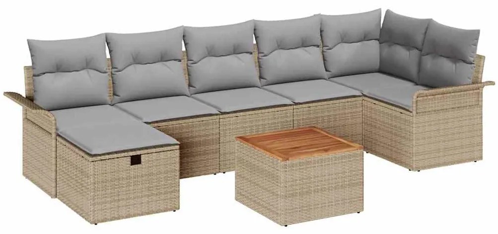Kerti Kanapé Szett 8 pcs Bézs polirattan