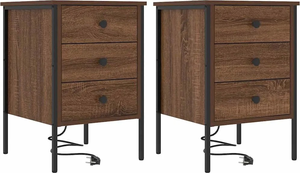 vidaXL Éjjeliszekrény 2 pcs Barna Tölgy 42 x 41 x 61 cm Faanyag