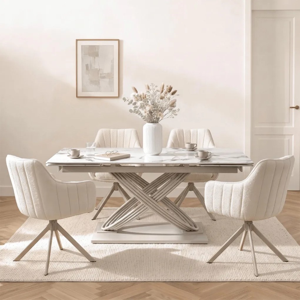 Stół IBIZA Ceramiczny Rozkładany 160-240 cm Biały Marmur/Kaszmir