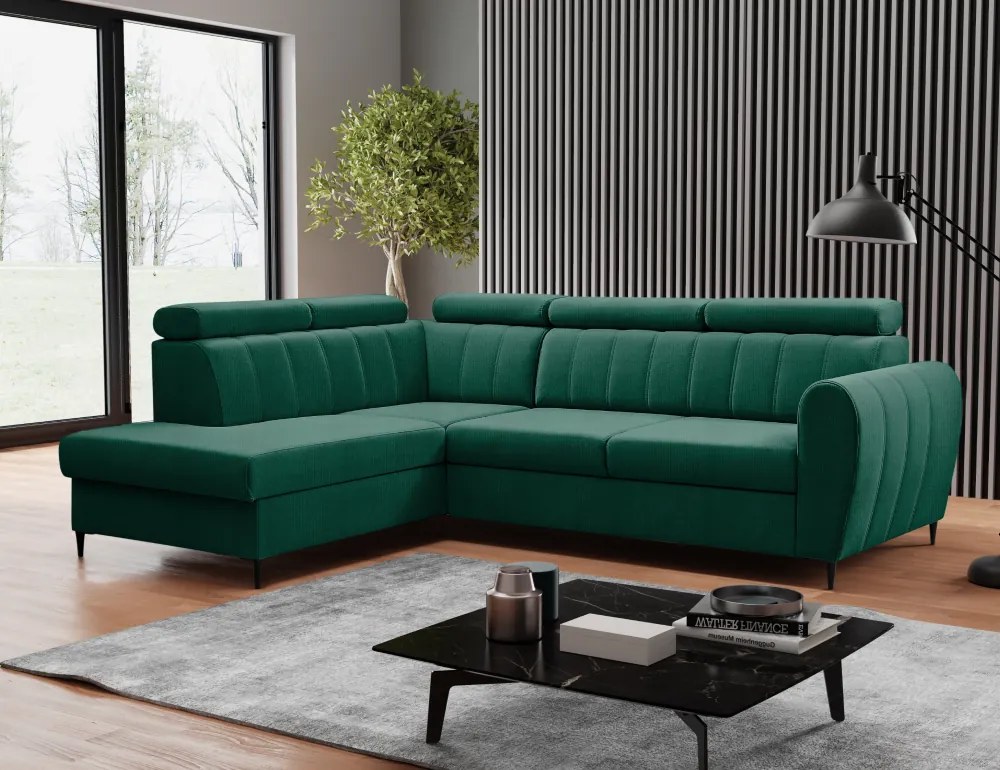 Kinyitható ülőgarnitúra, smaragd, balos, KORIO L