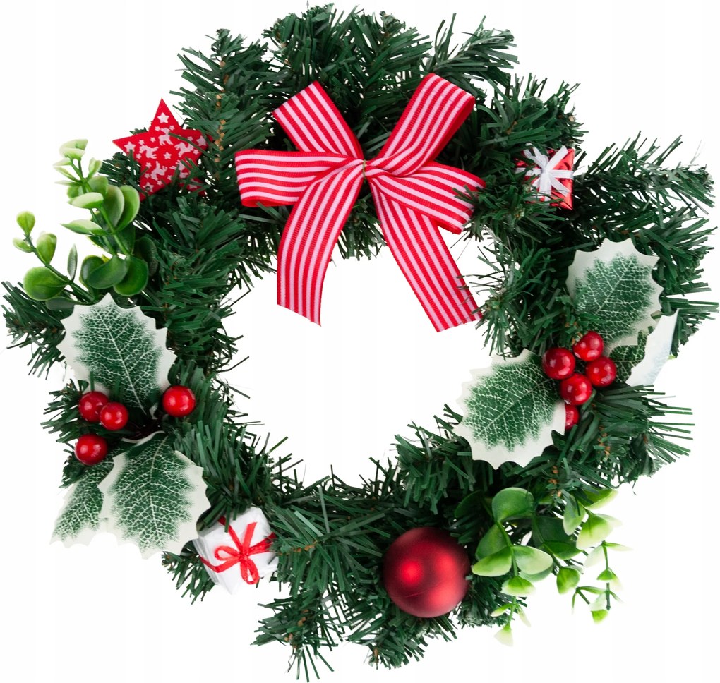 Koszorú Karácsonyi Nád Magyal Piros Masnival 30CM