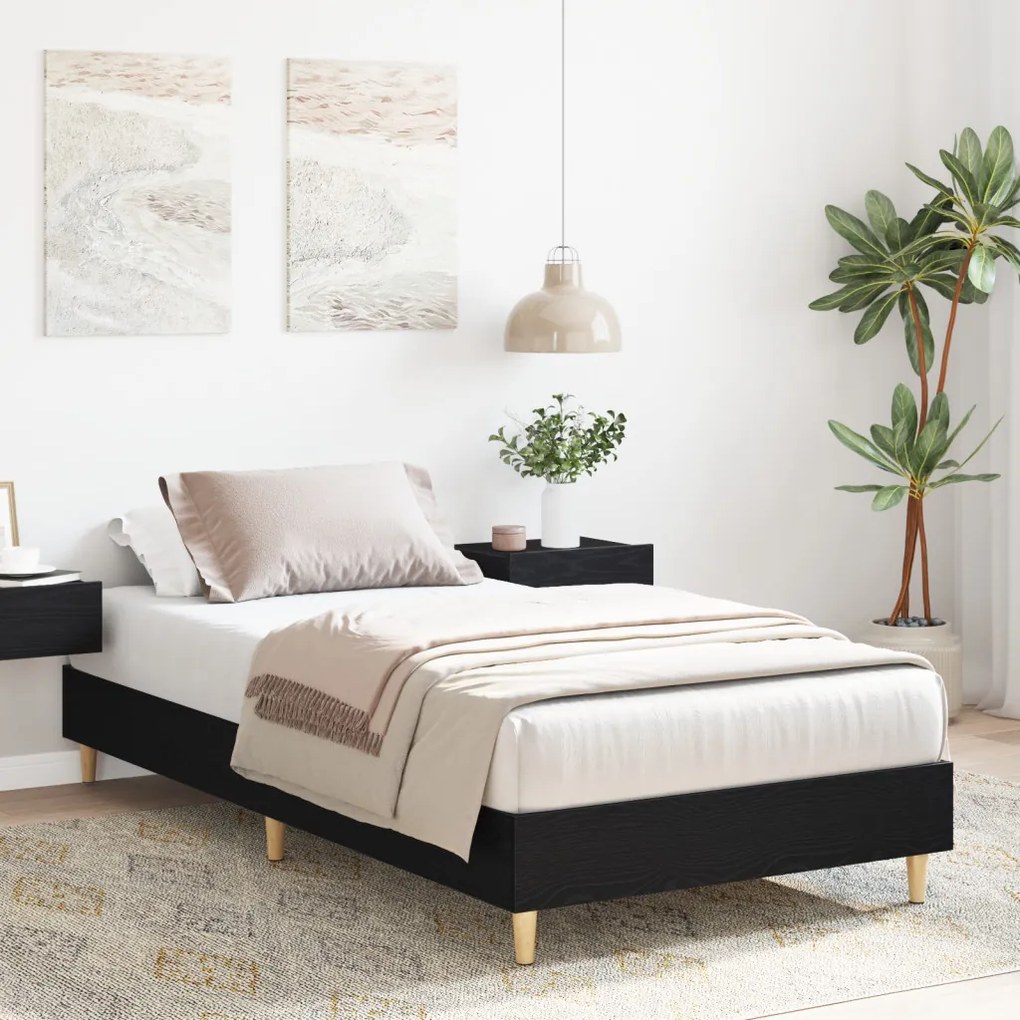 90x190 cm-es fekete tölgy merített fa ágykeret