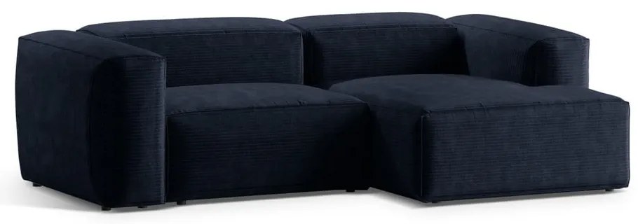 Sötétkék kordbársony sarokkanapé (jobb oldali-heverő résszel) Bergamo – Cosmopolitan Design