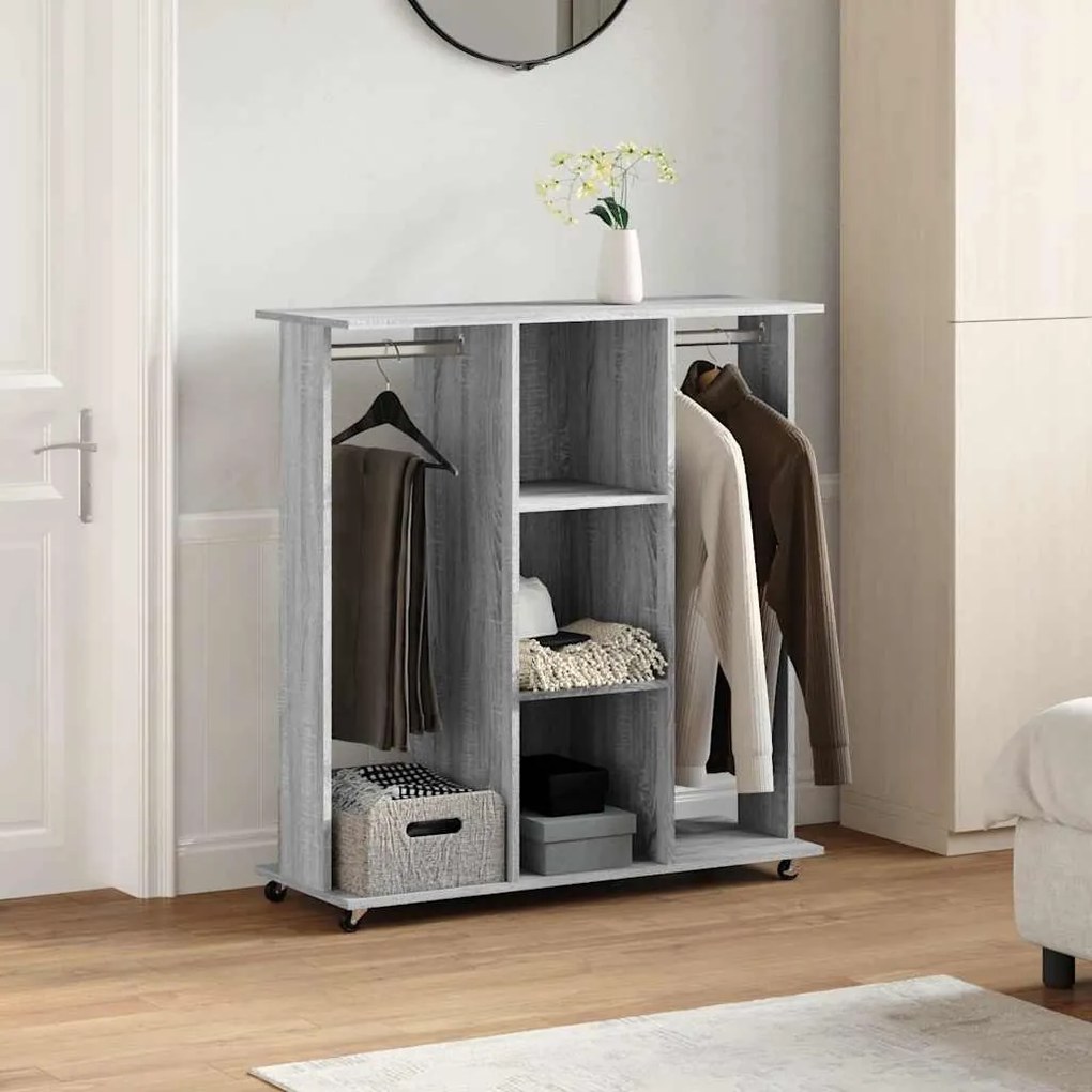 szürke sonoma szerelt fa ruhásszekrény kerékkel 102x38x110 cm