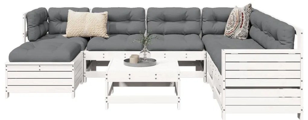 vidaXL 8 részes fehér tömör fenyőfa kerti kanapészett