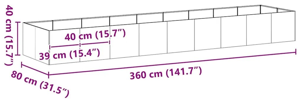 vidaXL ültetőtartó Fekete 360x80x40 cm Acél