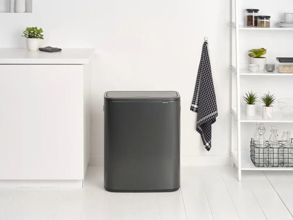 Sötétszürke acél érintésre nyíló szelektív szemetes 60 l Bo Touch Bin – Brabantia