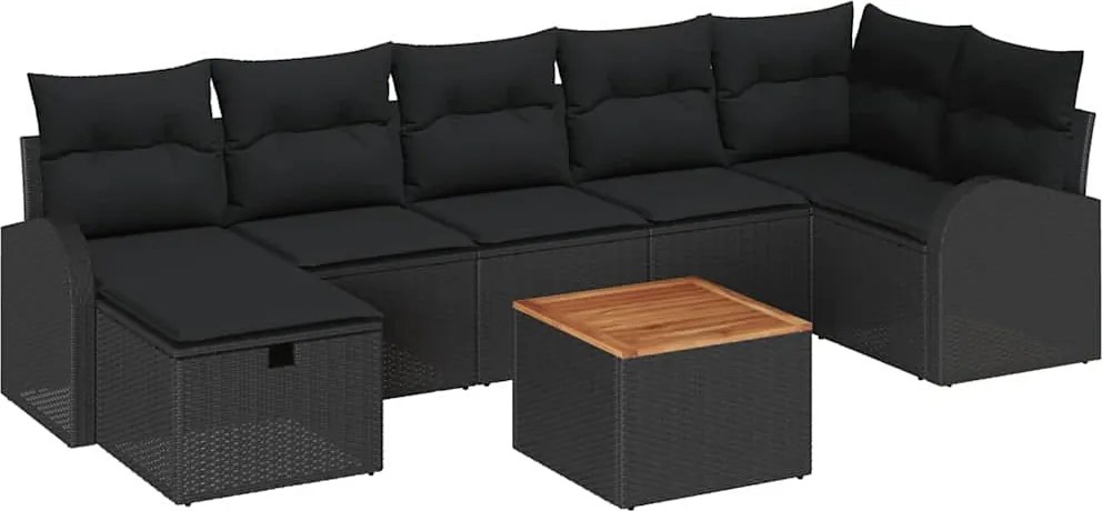 vidaXL Kerti Kanapé Szett párnával tárolóval 8 pcs Fekete polirattan