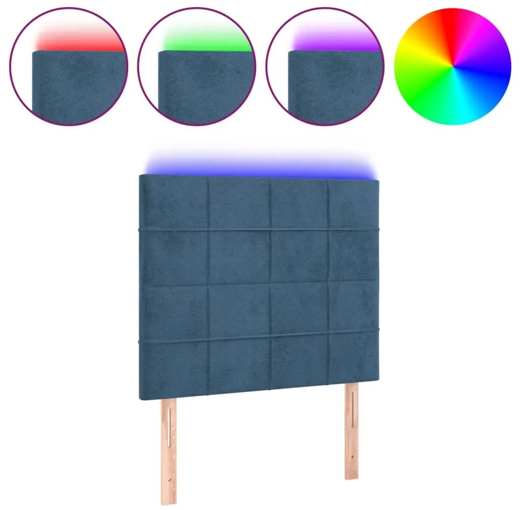 sötétkék bársony LED-es fejtámla 90x5x118/128 cm