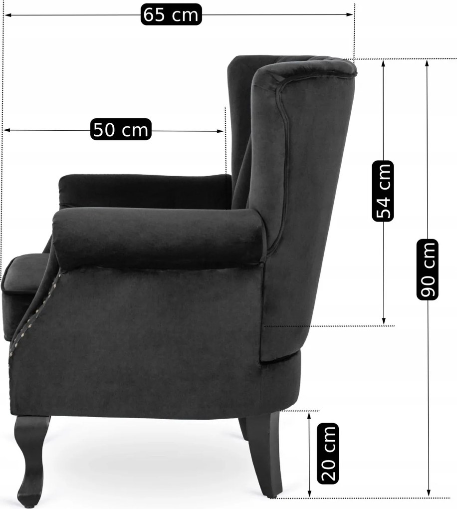 Fotel fekete bársony kárpittal – MALLO