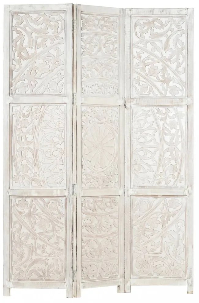 3-paneles fehér mangófa kézzel faragott térelválasztó 120x165cm
