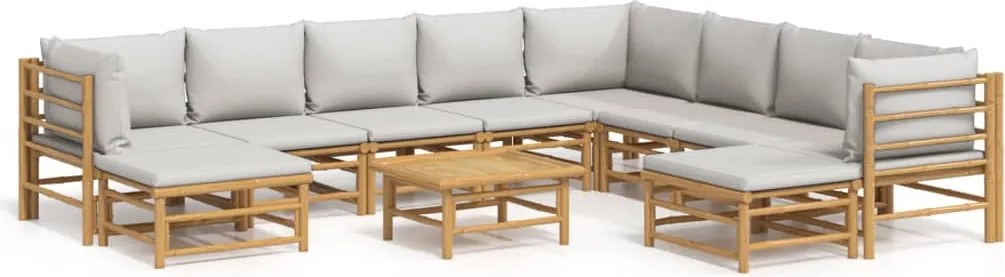 vidaXL 11 részes bambusz kerti ülőgarnitúra világosszürke párnákkal