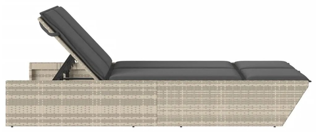 Világosszürke polyrattan dupla napozóágy párnával