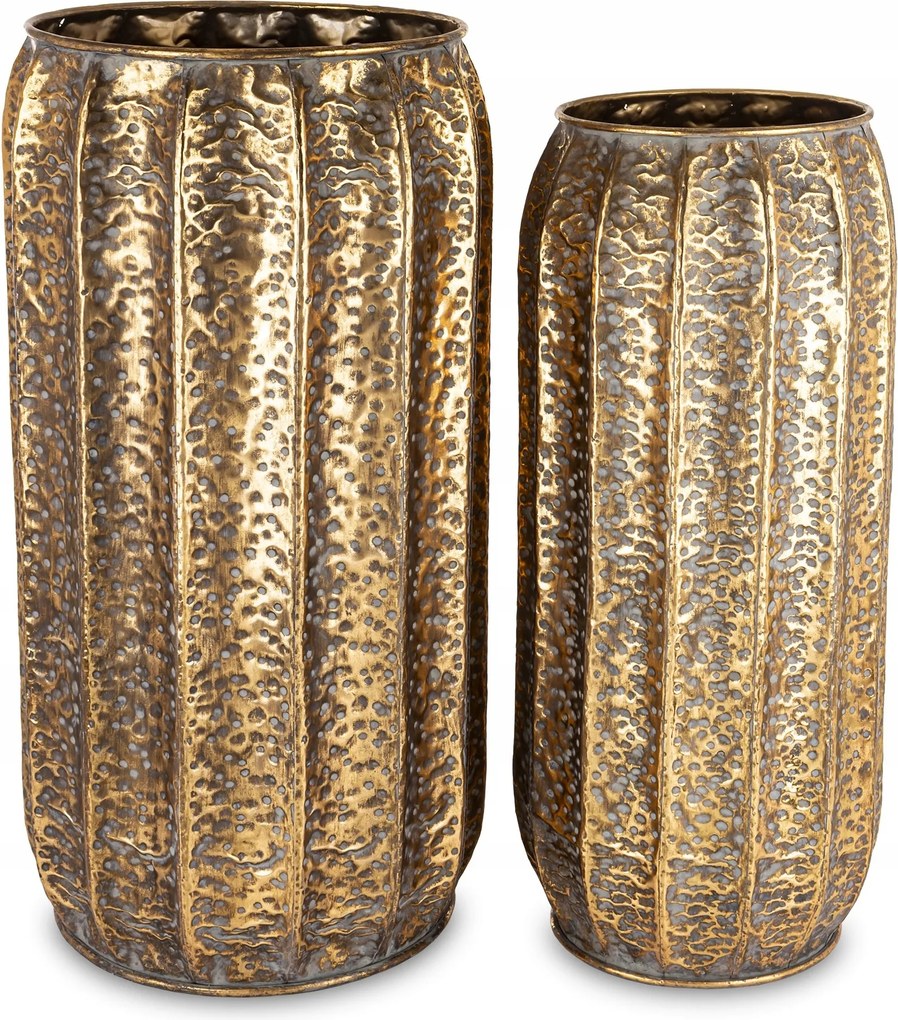 2 x Magas Arany Dekoratív Virágtartó Fém Patinázott