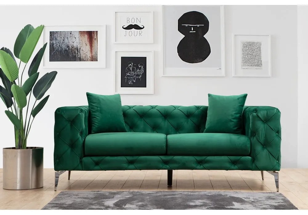 Sötétzöld bársony kanapé 197 cm Como – Artie