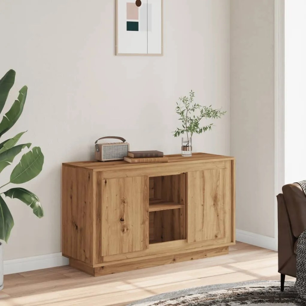 kézműves tölgy színű szerelt fa tálalószekrény 102 x 35 x 60 cm