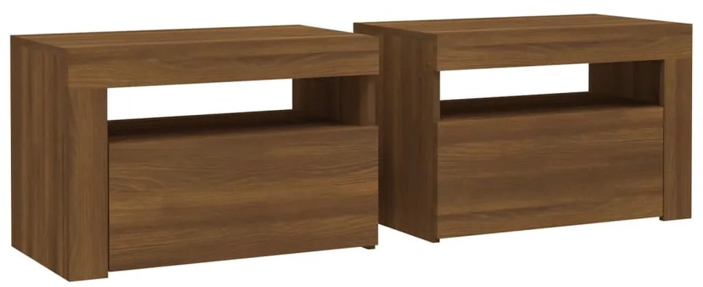 2 db barna tölgy színű éjjeliszekrény LED-ekkel 60x35x40 cm