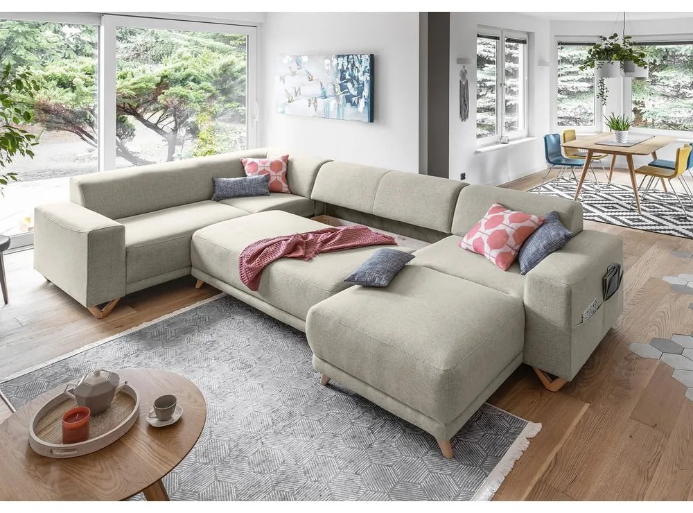 Bézs kinyitható-tárolóhelyes sarokkanapé (bal oldali-U alakú) Classy Sophie – Miuform