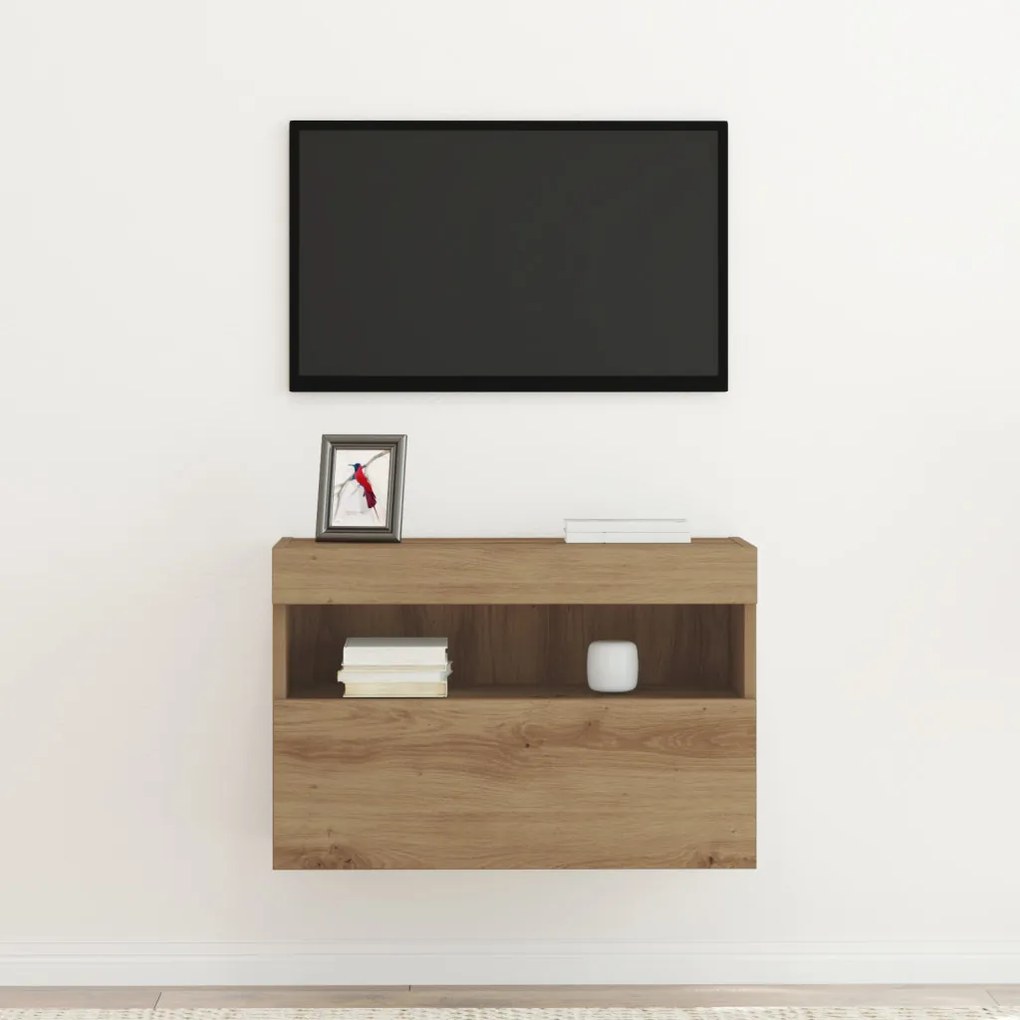 TV Falitároló LED Fényekkel Artisan Tölgy 60x30x40 cm