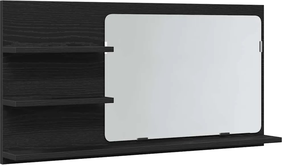 vidaXL fekete tölgyfa fürdőszobai tükrös szekrény 90 x 11 x 45 cm