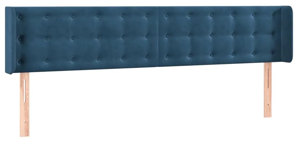 sötétkék bársony szárnyas fejtámla 163x16x78/88 cm