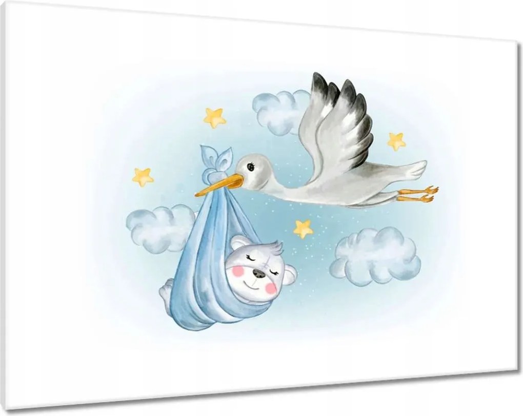 Vászonkép 100x70 A gólya és a mackó Csöcs hozza a babát