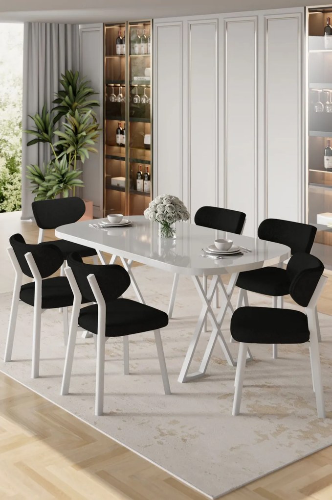 Axton étkezőgarnitúra, fehér-fekete, 168 cm – TR240CHR2717