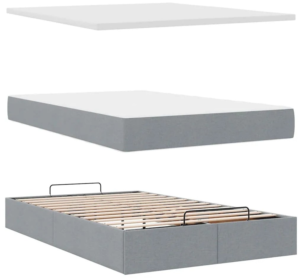 Ottomán ágykeret matraccal világosszürke 120x190 cm szövet