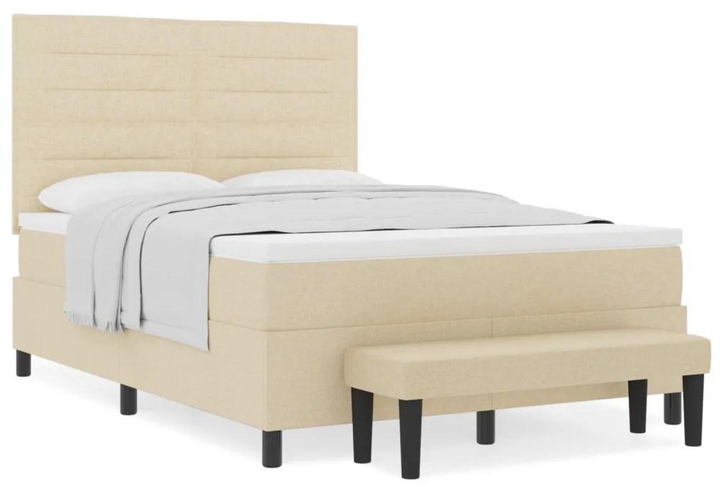 Box Spring Ágy Matraccal és Pad Krém 160x200 cm Szövet