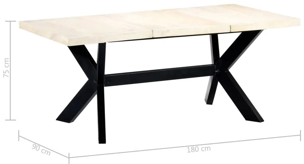 Fehér tömör mangófa étkezőasztal 180 x 90 x 75 cm